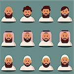 Vector image of the Muslim face and torso flat icons