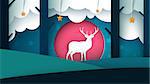 Deer illustration. Cartoon paper landscape. Vector eps 10