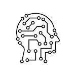 Techno human head vector logo concept illustration. Creative idea sign. Learning icon. People computer chip. Innovation technology symbol. Digital modern communication. Editable Stroke. EPS 10