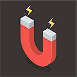 Magnet with Magnetic Power. Isometric Vector Illustration.