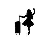 Silhouette girl standing with suitcase. Vector illustration