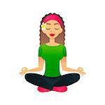 Cartoon young beautiful girl practicing yoga in a lotus pose. Flat women meditates and relaxes. Physical and spiritual therapy concept. Mind body spirit. Lady in lotus position.