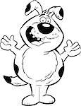 Black and white illustration of a dog with his arms raised.