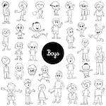 Black and White Cartoon Illustration of Elementary Age Boys Children or Teenager Characters Group Huge Set Coloring Book