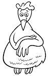 Black and White Cartoon Illustration of Comic Hen or Chicken Animal Character Coloring Book