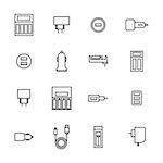 Icons of chargers from thin lines isolated on white background, vector illustration.