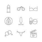 Sex shop icons. Set of Outline stroke icons on white background. Vector illustration.