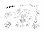 Set of hand drawn traditional tattoo elements. Vintage vector design for stickers ar prints.