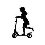 Silhouette girl helmet riding scooter. Vector illustration