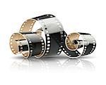 Film tape twisted reel for cinematography movies or photography. Cinema concept isolated on white (transparent) background. Vector illustration.