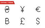 Money Sign Icons Set. Thin Line Vector Illustration - Adjust stroke weight - Expand to any Size - Easy Change Colour - Editable Stroke - Pixel Perfect