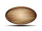 Realistic oval Wooden sign isolated on white background. Vector illustration.
