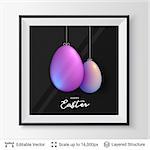 3D colored eggs in a frame. Editable vector illustration.