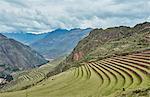 Terraced fields and distant mountains, Pisac, Cusco, Peru