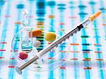 Pharmaceutical research developing genetic medicine, illustrating how medicine will be designed to cure individuals health by analysing DNA