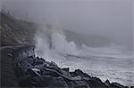 Water crashing against sea wall, Seaham Harbour, Durham, UK