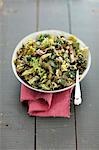 Braised savoy cabbage with black lentils, green pepper, courgette and mushrooms