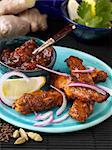 Chicken tandoori with red onions and chutney