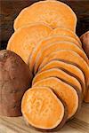 Sliced raw Sweet potatoes