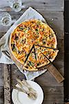 Roasted pumkin and spinach quiche with pinenuts