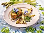 Salmon tartare with fried green asparagus