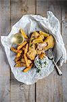 Fish and chips with tartare sauce and lemon