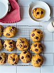 Pumpkin chocolate chunk cookies cooling on wire rack