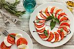 Tomatoes with mozzarella and basil