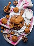 Carrot spiced muffins with cinnamon, ginger, cloves and walnuts