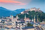 View of Hohensalzburg Castle above The Old City, UNESCO World Heritage Site, Salzburg, Austria, Europe