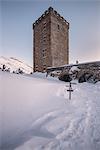 The Belvedere Tower after a heavy snowfall , Maloja, Bregaglia Valley, Canton of Graubunden, Engadin, Switzerland, Europe