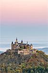 Hohenzollern castle in autumnal scenery at dawn. Hechingen, Baden-Württemberg, Germany.