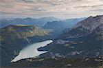 Lake Molveno, Brenta dolomites, Trento district, Adamello Brenta natural park, Trentino Alto-Adige, Italy. View from Piz Galin towards lake Molveno