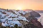 Oia,Santorini,Cyclades,Greece View of the city of Oia at dawn