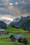 Clouds at dawn, Soglio, Bregaglia Valley, Maloja Region, Canton of Graubunden, Switzerland