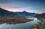 Dascio at sunrise, Nature Reserve of Pian di Spagna, Sorico, Chiavenna Valley, province of Como, Valtellina, Lombardy, Italy