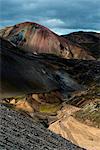 Colored mountains and lava camp in highlands of Iceland, Landmannalaugar, Iceland