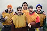 Mixed race group of men who play American Flag Football.