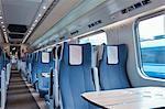 Seats and table on empty passenger train