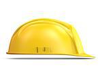 Yellow safety helmet side view 3D render illustration isolated on white background