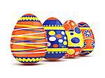 Row of colorful spring Easter eggs. 3D render illustration isolated on white background