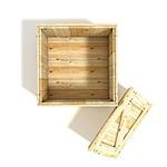 Opened wooden crate. Top view. 3D render illustration isolated on a white background