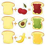 How Make Toast Ingredients for Classic Tasty American Fast Food for Poster or Card. Vector illustration