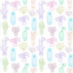 Seamless pattern with colorful hand drawn houseplant on white background.