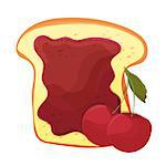 Cherry jam on toast with jelly. Made in cartoon style. Healthy nutrition