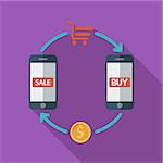 Mobile commerce. Color flat design style. Vector illustration.