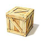 Wooden box. Side view. 3D render illustration isolated on a white background