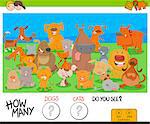 Cartoon Illustration of Educational Counting Game for Children with Cats and Dogs Animal Characters Group