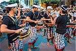 Balinese gamelan marching band at the Ngrupuk Parade on the eve of Nyepi Day in Ubud in Gianyar, Bali, Indonesia