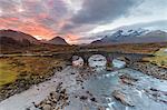 Sgurr nan Gillean in the Cuillin mountains from Sligachan Bridge, Isle of Skye, Inner Hebrides, Scotland, United Kingdom, Europe